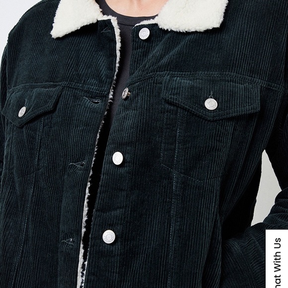 PacSun Oversized Corduroy Sherpa Trucker Jacket Olive XS/S - Picture 4 of 7